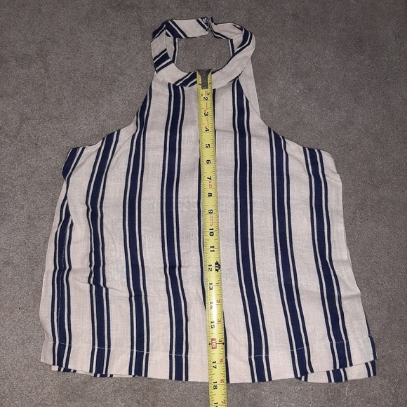 J.O.A. Taupe Navy Striped Swing Halter Tank Split Sides Cut Out Back - Picture 13 of 13